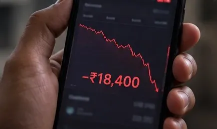A phone showing a loss of ₹18,400